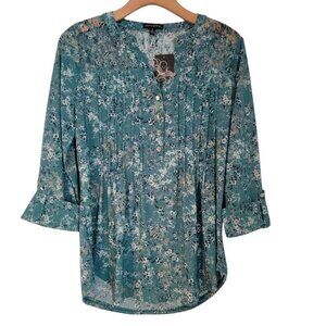 NWT Ava & Grace Top Floral Pleated Mesh Beautiful 3/4‎ Sleeve Blouse Sz S NEW